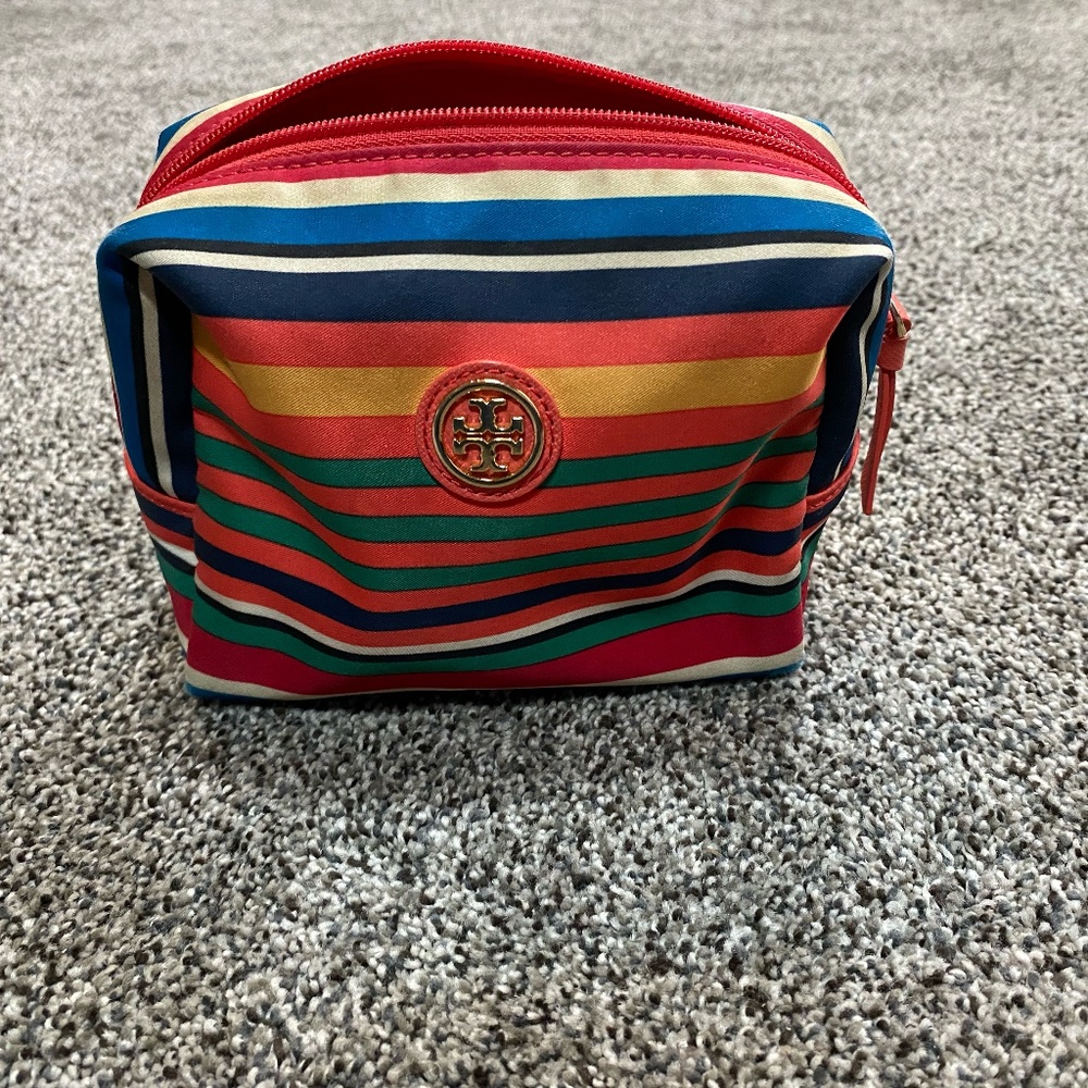Authentic Tory Burch striped makeup bag